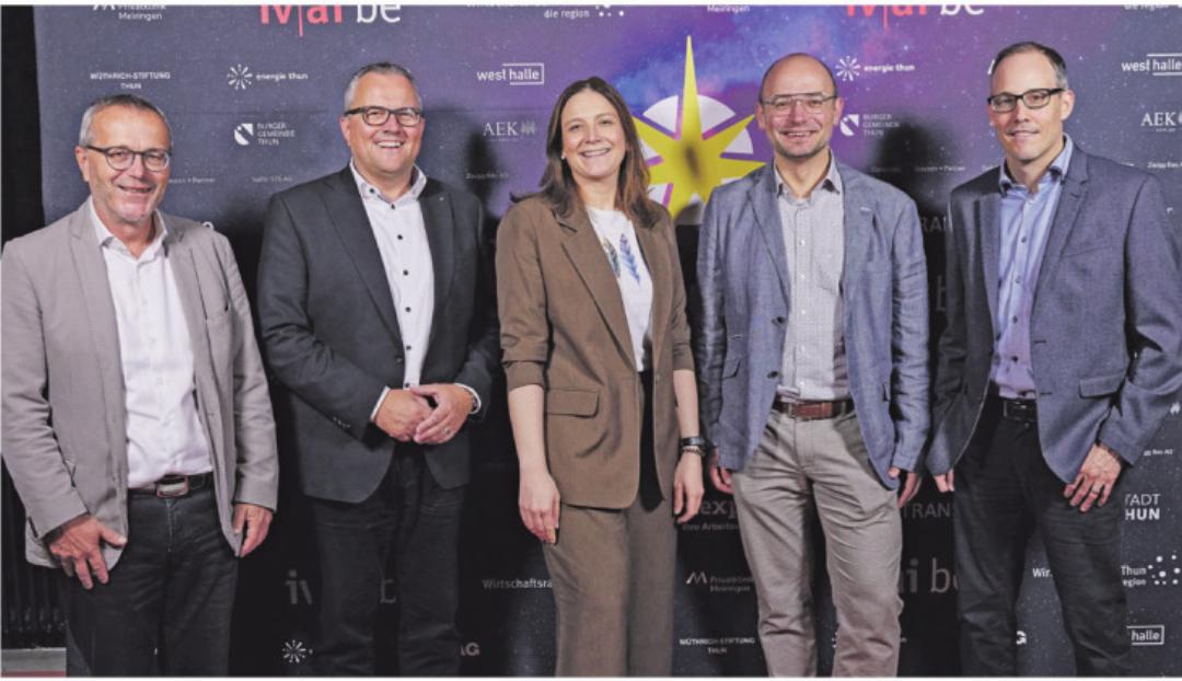 Benjamin Ritz (TRANSfair), Stefan Otziger und Fabienne Gnotke (Wirtschaftsraum Thun), Daniel Zimmermann und Marc Gerber (H&R Gastro AG). Benjamin Ritz (TRANSfair), Stefan Otziger und Fabienne Gnotke (Wirtschaftsraum Thun), Daniel Zimmermann und Marc Gerber (H&R Gastro AG).