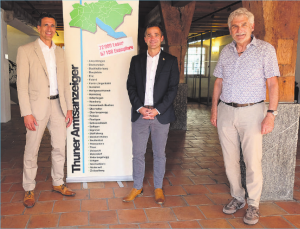 Von links: Roman Gimmel (Gemeinderat Thun), Michel Weber (neuer Präsident Gemeindeverband), Ueli Müller (abtretender Präsident Gemeindeverband)