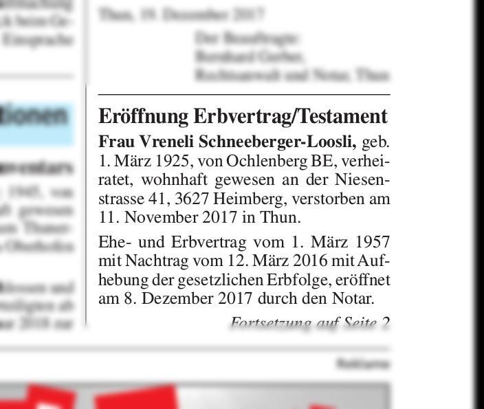 Eroffnung Erbvertrag Testament Thuner Amtsanzeiger